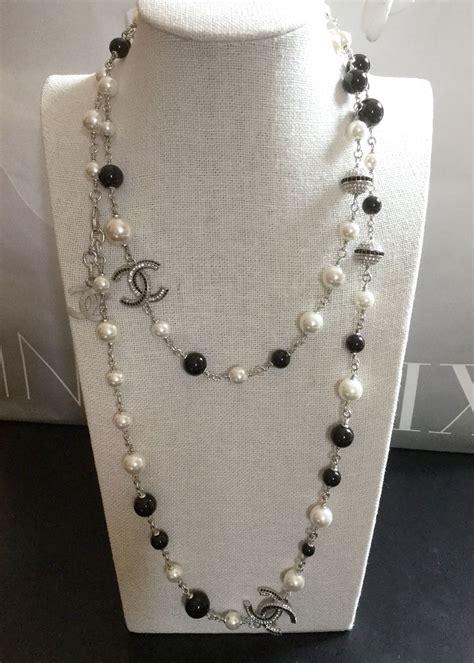 black and white chanel necklace|chanel long necklaces for sale.